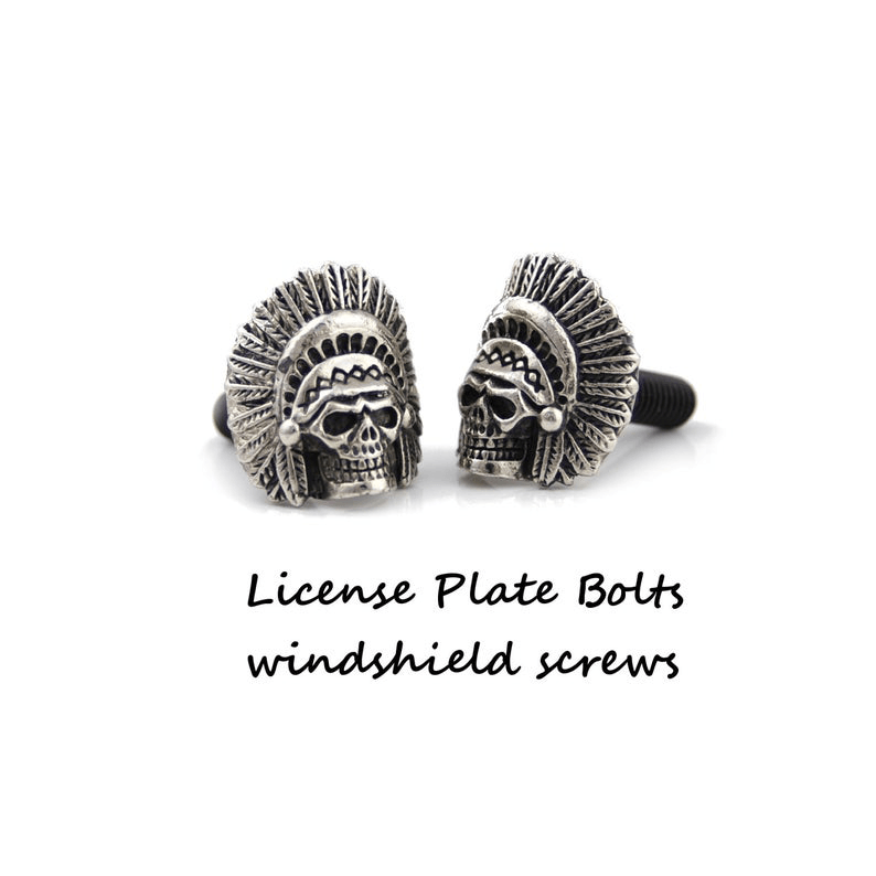 License plate custom bolts —— Indian Chief Skull - motorlucky